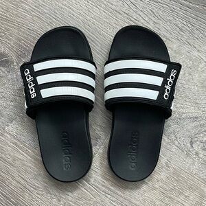 Kids’ Adidas Black and White Slides